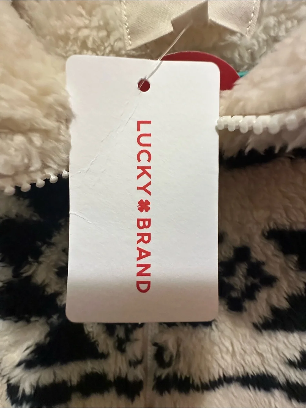 NWT Lucky Brand Cream and Black Aztec Sherpa Zip Jacket - Picture 8 of 12